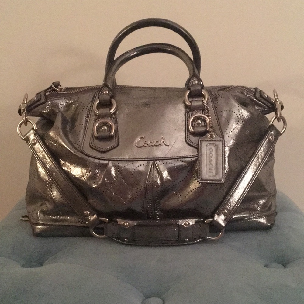 Metallic silver authentic Coach purse